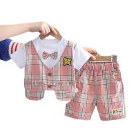 Cotton Slim Boy Clothing Set & two piece Pants & top patchwork plaid Set