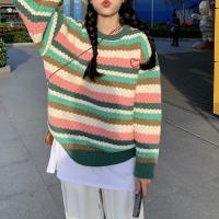 Cotton Women Sweater thicken & loose Polyester knitted striped : PC