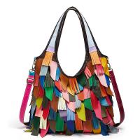 Leather Tassels Shoulder Bag soft surface & attached with hanging strap geometric multi-colored PC