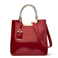 PU Leather Tote Bag Handbag lacquer finish & large capacity & attached with hanging strap Solid PC