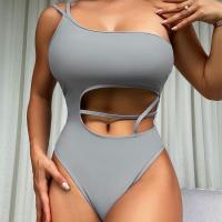 Polyamide One-piece Swimsuit & hollow & One Shoulder Solid gray PC
