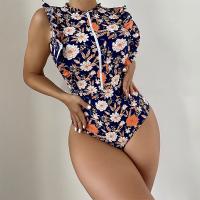 Polyester One-piece Swimsuit & skinny style printed blue PC