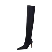 Silk Stiletto Knee High Boots Solid black Pair