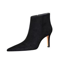Suede side zipper & Stiletto Boots Solid black Pair
