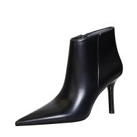 PU Leather side zipper & Stiletto Boots Solid black Pair