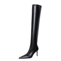 PU Leather Stiletto Knee High Boots Solid black Pair