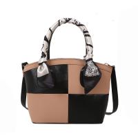 PU Leather with silk scarf Handbag soft surface & attached with hanging strap plaid PC
