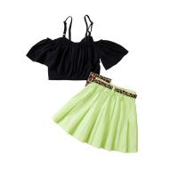 Polyester & Cotton Girl Two-Piece Dress Set & two piece & off shoulder Bag & top plain dyed Solid Set