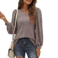 Polyester & Cotton Women Long Sleeve T-shirt & loose plain dyed Solid PC