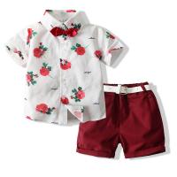 Katoen Boy Summer Kleding Set Broek & Boven Afgedrukt Bloemen Rode Instellen