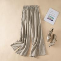 Cotton Linen Wide Leg Trousers & Nine Point Pants Women Casual Pants loose & breathable Polyester Solid PC