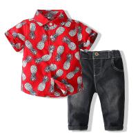 Denim & Cotton Boy Summer Clothing Set & two piece Pants & top printed fruit pattern red Set