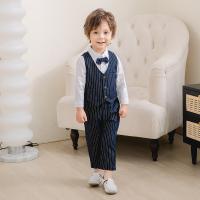 Cotton Boy Clothing Set & three piece vest & Pants & top printed striped Navy Blue Set