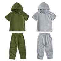 Cotton With Siamese Cap Boy Clothing Set & two piece Pants & top plain dyed Solid Set