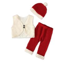 Cotton Baby Clothes Set & three piece Hat & vest & Pants plain dyed Solid red Set