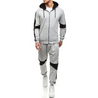 Cotton Lycra zipper & With Siamese Cap Men Casual Set loose & with pocket Long Trousers knitted Solid PC