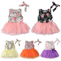 Gauze & Cotton Ball Gown Girl One-piece Dress printed PC
