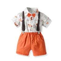 Cotton Boy Summer Clothing Set Necktie & suspender pant & top printed Cartoon orange Set
