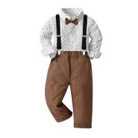 Cotton Boy Clothing Set Necktie & suspender pant & top printed striped Set