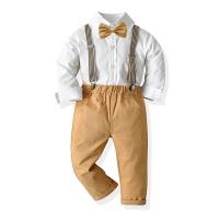 Baumwolle Junge Kleidung Set, Krawatte & Band & Hosen & Nach oben, schlicht gefärbt, Solide, Khaki,  Festgelegt