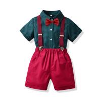 Cotone Chlapec Letní oblečení Set Kravata & Popruh & Kalhoty & Top Stampato Kostkované Zelené Nastavit