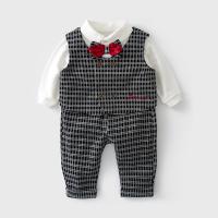 Cotton Boy Clothing Set & three piece vest & Pants & top embroidered plaid black Set