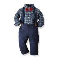 Cotton Boy Clothing Set & two piece Pants & top printed plaid Set