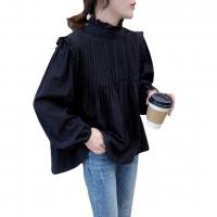 Cotton Women Long Sleeve Shirt loose plain dyed Solid : PC