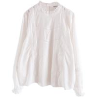 Cotton Women Long Sleeve Blouses & loose knitted Solid white :L PC