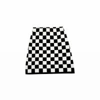 Polyester Package Hip Skirt loose printed plaid white and black : PC