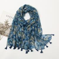 Cotton Linen Women Scarf can be use as shawl & thermal printed blue PC