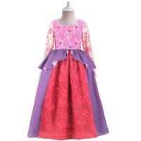 Polyester scallop Girl One-piece Dress patchwork purple PC