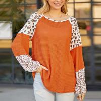 Polyester Women Sweatshirts & loose knitted leopard orange PC