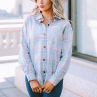 Cotton Women Long Sleeve Shirt & loose plaid PC