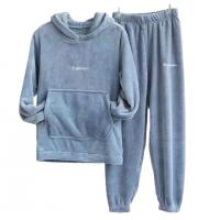 Polyester Women Pajama Set thicken & two piece & thermal & unisex Long Trousers Solid PC