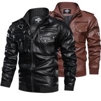 PU Leather & Polyester zipper Men Jacket with pocket washed PC