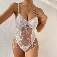Polyester Slim Sexy Teddy see through look embroidered white PC