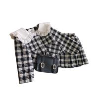 Cotton Slim Girl Clothes Set & two piece skirt & top patchwork plaid black Set