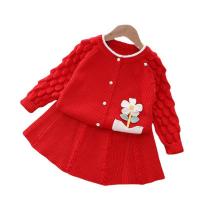 Cotton Slim Girl Clothes Set & two piece skirt & coat knitted Set