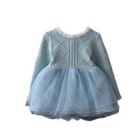 Cotton Slim Girl One-piece Dress patchwork Solid PC