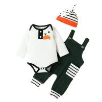 Cotton Baby Clothes Set & three piece Crawling Baby Suit & Hat & suspender pant patchwork striped multi-colored Set