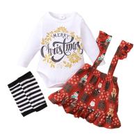 Coton Costume de Noël d’enfants Costume de bébé rampant & manche de jambe & jupe de bretelle Imprimé Ensemble