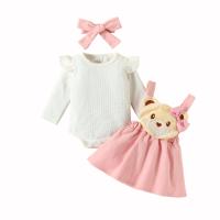 Cotton Slim Girl Clothes Set & three piece Crawling Baby Suit & Hair Band & suspender skirt Set
