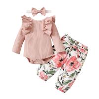 Cotton Slim Girl Clothes Set & three piece Crawling Baby Suit & Hair Band & Pants printed Set