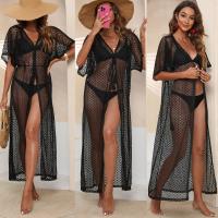 Polyester Swimming Cover Ups see through look & sun protection & loose Spandex knitted Solid black PC