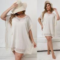 Acrylic Plus Size Swimming Cover Ups deep V & loose & hollow patchwork Solid Apricot PC
