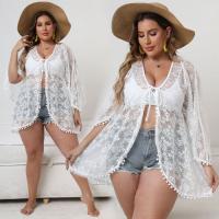 Polyester Plus Size Women Sun Protection Clothing see through look & irregular & sun protection Lace knitted Solid white PC