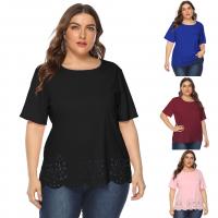 Polyester Plus Size Women Short Sleeve T-Shirts & loose & hollow crochet Solid PC