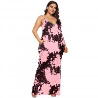 Polyester long style & Plus Size One-piece Dress irregular & deep V Spandex printed PC