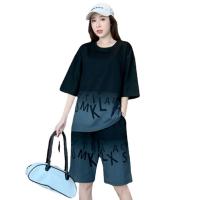 Polyester Plus Size Women Casual Set & two piece & loose short & top printed letter Set